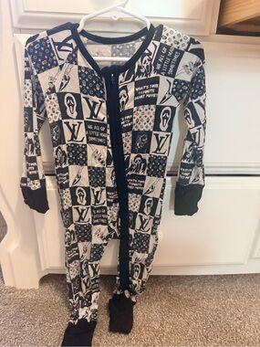 Kids Black & White Graphic One-Piece Pajamas